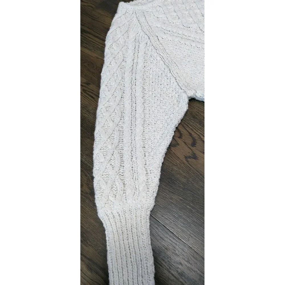 Free People Cable Knit Sweater XS Cream Fishermen Chunky Crew Neck Oversized NWT